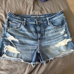 American Eagle Outfitters Women's Distressed Denim Shorts - Blue Hi Rise Shortie